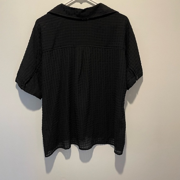 Max Studio Collared Button-Up Block Pattern Sheer Shirt Black NWOT - Picture 2 of 5